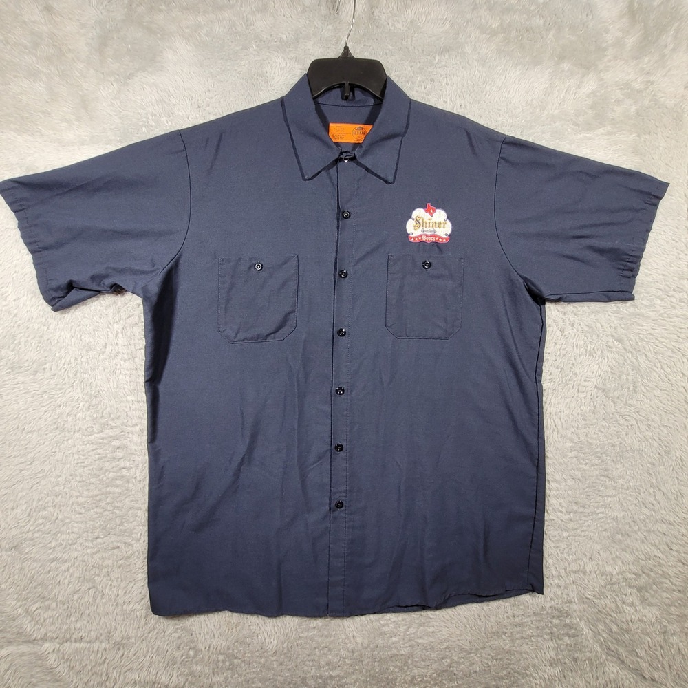 Red Kap Work Shirt Men XL Blue Shiner Specialty Beers Embroidered Patch Pocket
